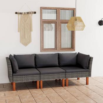 ARDEBO.de - 3-Sitzer-Gartensofa mit Kissen Grau Poly Rattan