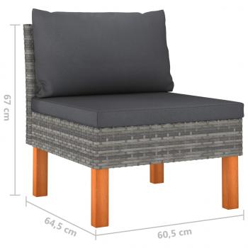 3-Sitzer-Gartensofa mit Kissen Grau Poly Rattan