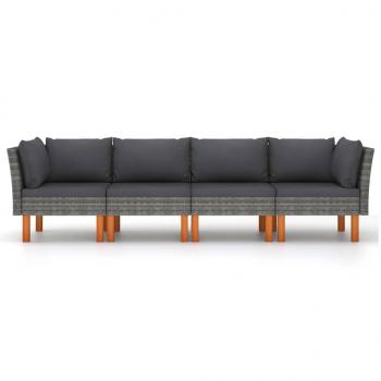 4-Sitzer-Gartensofa mit Kissen Grau Poly Rattan