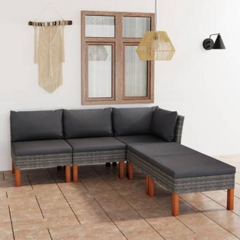 ARDEBO.de - 5-tlg. Garten-Lounge-Set mit Kissen Poly Rattan Grau