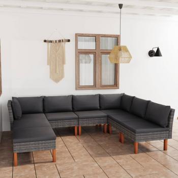 ARDEBO.de - 8-tlg. Garten-Lounge-Set mit Kissen Poly Rattan Grau