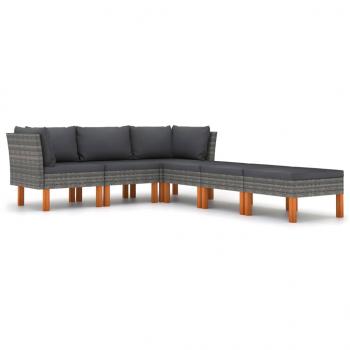 6-tlg. Garten-Lounge-Set mit Kissen Poly Rattan Grau