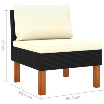 3-Sitzer-Gartensofa mit Kissen Schwarz Poly Rattan