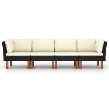 4-Sitzer-Gartensofa mit Kissen Schwarz Poly Rattan