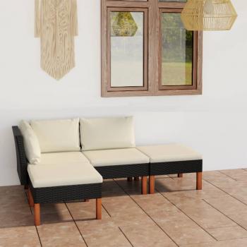 ARDEBO.de - 4-tlg. Garten-Lounge-Set mit Kissen Poly Rattan Schwarz