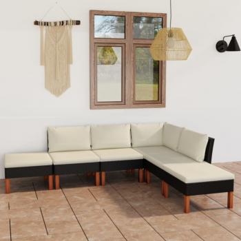 ARDEBO.de - 6-tlg. Garten-Lounge-Set mit Kissen Poly Rattan Schwarz