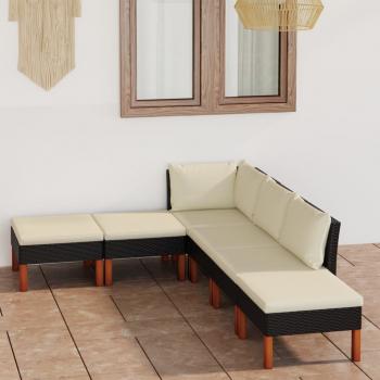 ARDEBO.de - 6-tlg. Garten-Lounge-Set mit Kissen Poly Rattan Schwarz