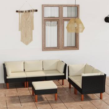 ARDEBO.de - 6-tlg. Garten-Lounge-Set mit Kissen Poly Rattan Schwarz