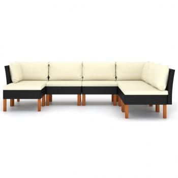 7-tlg. Garten-Lounge-Set mit Kissen Poly Rattan Schwarz