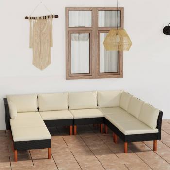 ARDEBO.de - 8-tlg. Garten-Lounge-Set mit Kissen Poly Rattan Schwarz