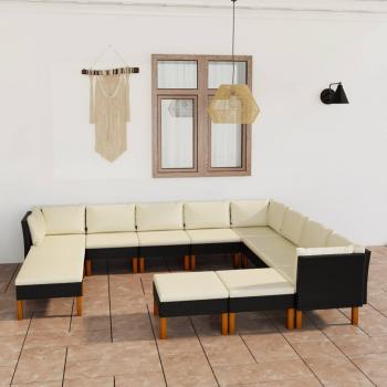 ARDEBO.de - 12-tlg. Garten-Lounge-Set mit Kissen Poly Rattan Schwarz