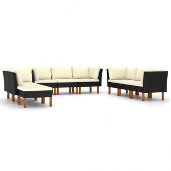 9-tlg. Garten-Lounge-Set mit Kissen Poly Rattan Schwarz