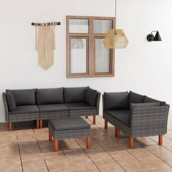 ARDEBO.de - 6-tlg. Garten-Lounge-Set mit Kissen Poly Rattan Grau