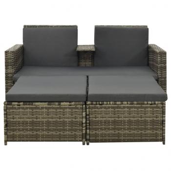 3-tlg. Garten-Lounge-Set mit Auflagen Poly Rattan Grau