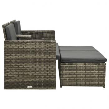 3-tlg. Garten-Lounge-Set mit Auflagen Poly Rattan Grau