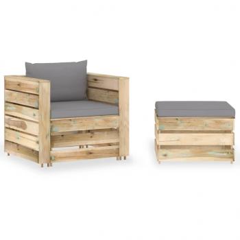 ARDEBO.de - 2-tlg. Garten-Lounge-Set mit Kissen Grün Imprägniertes Holz