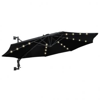 ARDEBO.de - Sonnenschirm Wandmontage mit LEDs und Metallmast 300 cm Schwarz