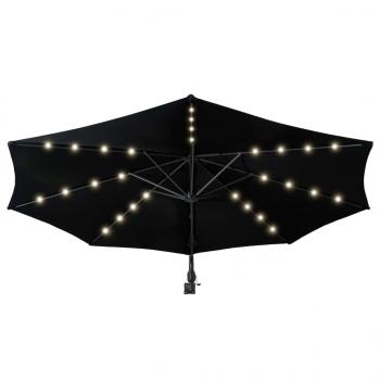 Sonnenschirm Wandmontage mit LEDs und Metallmast 300 cm Schwarz