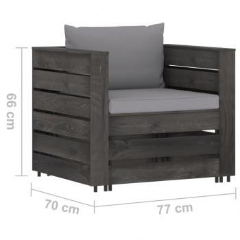 2-tlg. Garten-Lounge-Set mit Kissen Grau Imprägniertes Holz