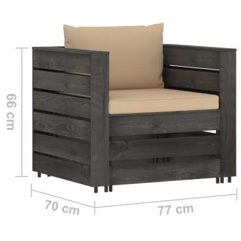 2-tlg. Garten-Lounge-Set mit Kissen Grau Imprägniertes Holz