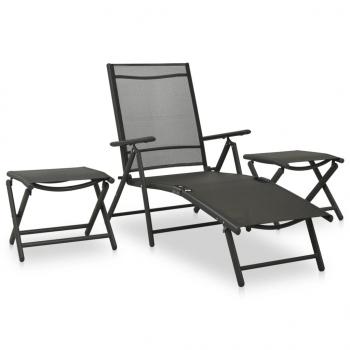 ARDEBO.de - 3-tlg. Garten-Lounge-Set Textilene und Aluminium Schwarz