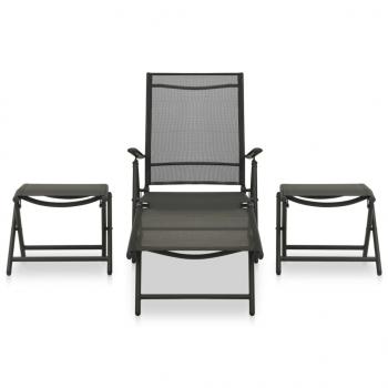 3-tlg. Garten-Lounge-Set Textilene und Aluminium Schwarz