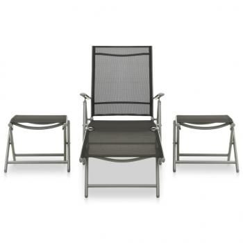 3-tlg. Garten-Lounge-Set Textilene und Aluminium Silbern