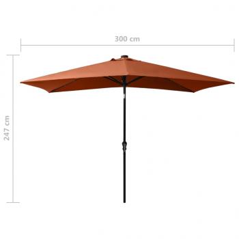 Sonnenschirm mit LEDs und Stahl-Mast Terracotta-Rot 2x3 m