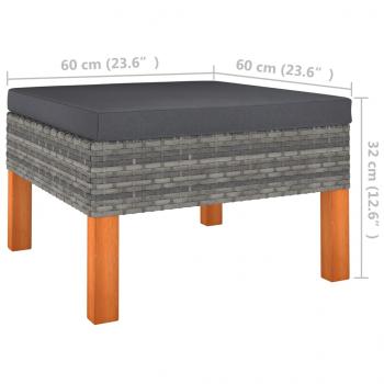 Fußbank Poly Rattan und Eukalyptus Massivholz