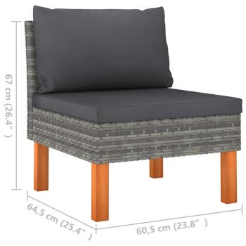 Mittelsofa Poly Rattan und Eukalyptus Massivholz