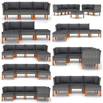 Ecksofa Poly Rattan und Eukalyptus Massivholz