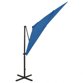 Ampelschirm mit Mast und LED-Beleuchtung Azurblau 250 cm