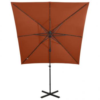 Ampelschirm mit Mast und LED-Beleuchtung Terracotta-Rot 250 cm