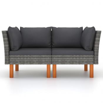 Ecksofas 2 Stk. Poly Rattan und Eukalyptus Massivholz