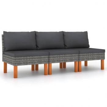 ARDEBO.de - Mittelsofas 3 Stk. Poly Rattan und Eukalyptus Massivholz