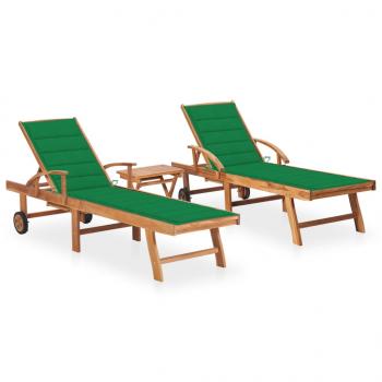 ARDEBO.de - Sonnenliegen 2 Stk. mit Tisch und Auflagen Massivholz Teak