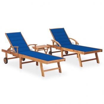 ARDEBO.de - Sonnenliegen 2 Stk. mit Tisch und Auflagen Massivholz Teak