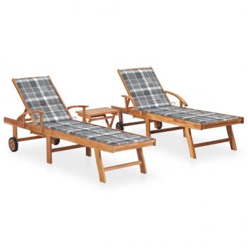 ARDEBO.de - Sonnenliegen 2 Stk. mit Tisch und Auflagen Massivholz Teak