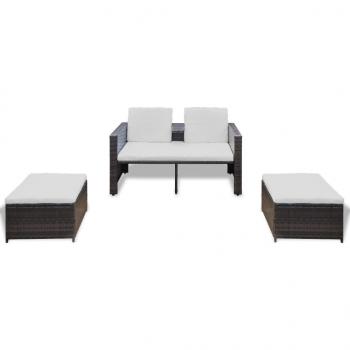 4-tlg. Garten-Lounge-Set mit Kissen Poly Rattan Braun