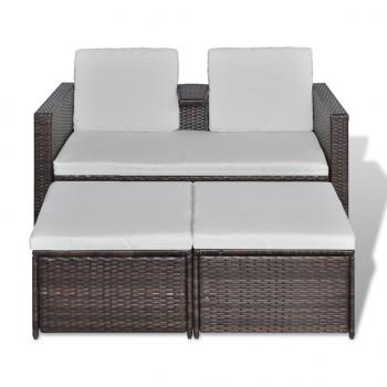 4-tlg. Garten-Lounge-Set mit Kissen Poly Rattan Braun