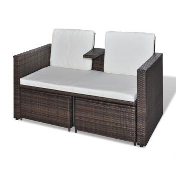 4-tlg. Garten-Lounge-Set mit Kissen Poly Rattan Braun