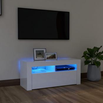 ARDEBO.de - TV-Schrank mit LED-Leuchten Hochglanz-Weiß 90x35x40 cm