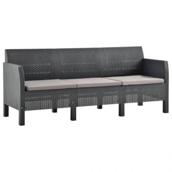 ARDEBO.de - 3-Sitzer Gartensofa mit Kissen Anthrazit PP Rattan