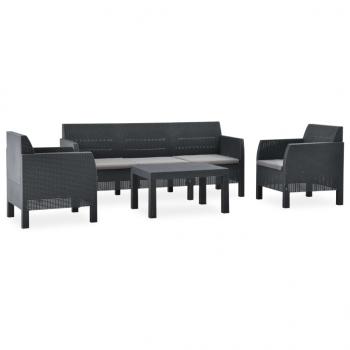 ARDEBO.de - 4-tlg. Garten-Lounge-Set mit Kissen PP Rattan Anthrazit