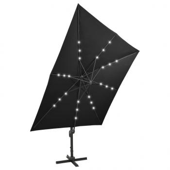 Ampelschirm mit LED Schwarz 300 cm