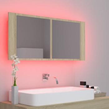 LED-Bad-Spiegelschrank Sonoma-Eiche 100x12x45 cm Acryl