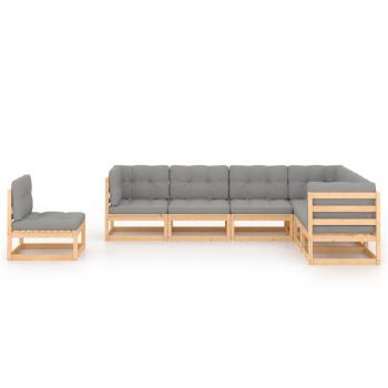 7-tlg. Garten-Lounge-Set mit Kissen Massivholz Kiefer