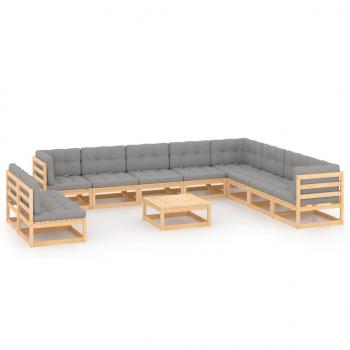 ARDEBO.de - 11-tlg. Garten-Lounge-Set mit Kissen Kiefer Massivholz