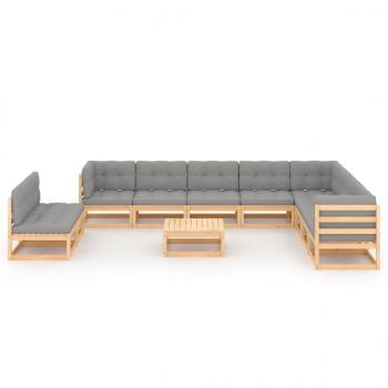 11-tlg. Garten-Lounge-Set mit Kissen Kiefer Massivholz