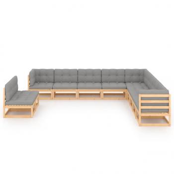 11-tlg. Garten-Lounge-Set mit Kissen Kiefer Massivholz